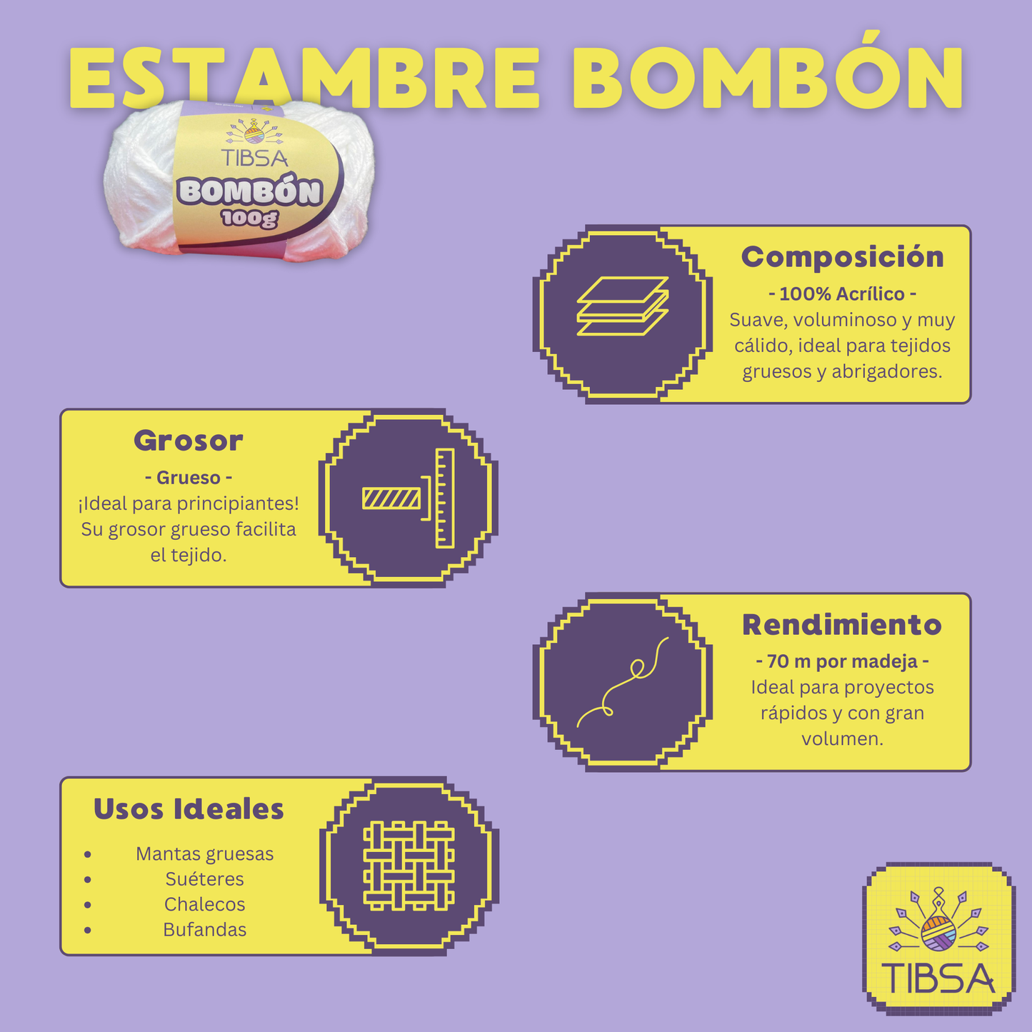 Paquete de 5 madejas de 100 gramos Bombón