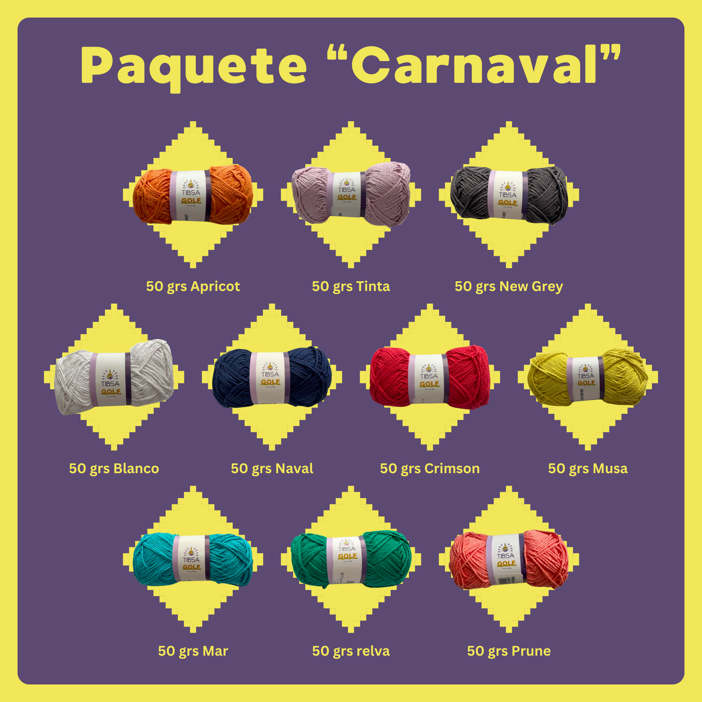 Paquete Golf Multicolor 10 madejas 50 gr