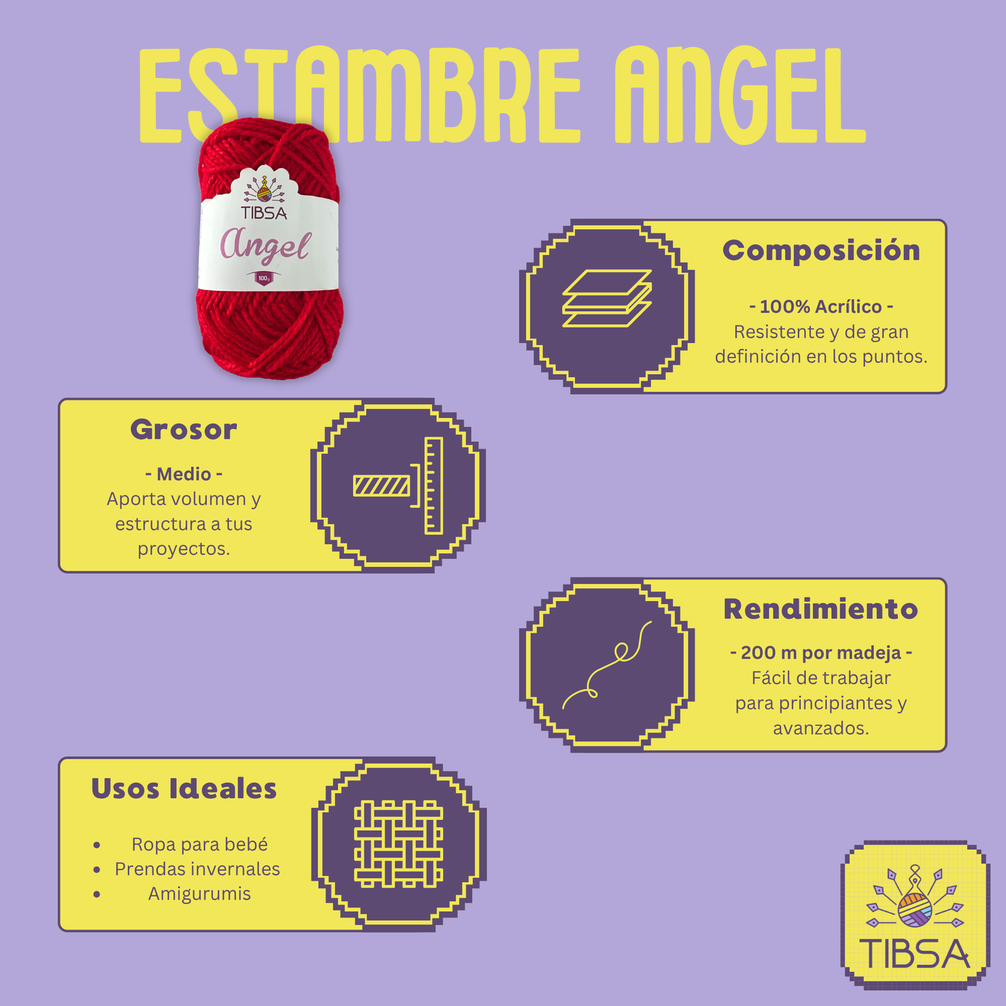 Paquete de 5 madejas de 100 gramos c/u Estambre Ángel
